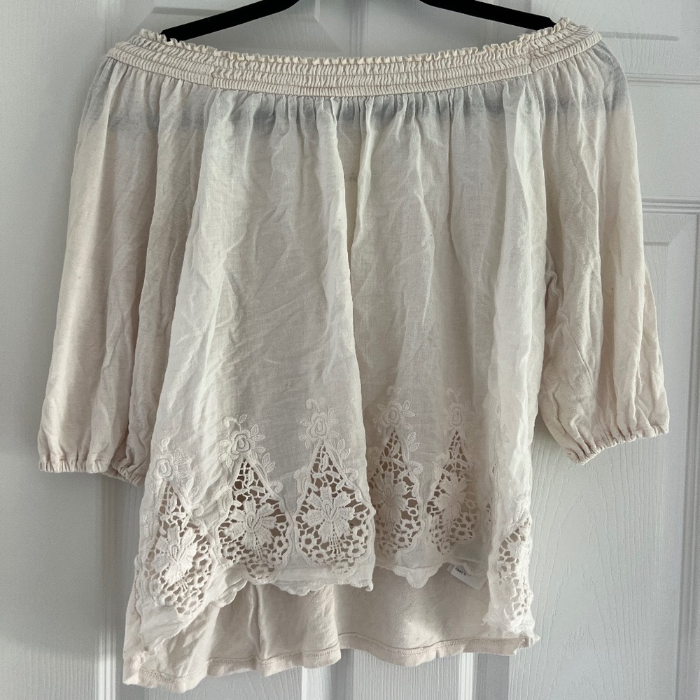 Hollister Cottagecore Off-the-shoulder Embroidered Milkmaid Blouse